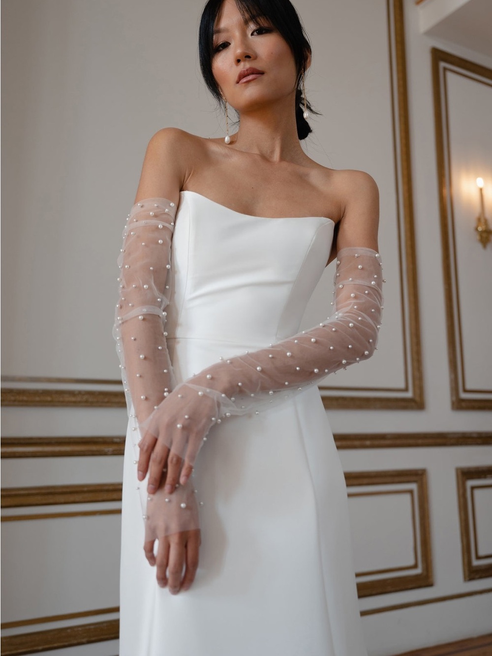 Jenny Yoo Allison fingerless pearl gloves